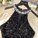Fongt Luxury Thousand Gold Wind High-End Hanging Neck Dress Women's Summer Glide Diamond Design Niche Temperament Ass And Hip Skirts