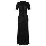 Fongt Retro Style Short-Sleeved Collar Knitted Hollow Pattern Dress Dress Dress Dress Dress Dress Dress