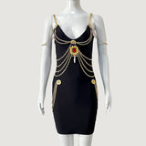 Summer New Chain Diamond Body Tight Black Slings With Dressing Dress Heavy Industry