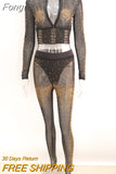 Sparkle Crystal Pants Set Outfits New Spring See Through Rhinestone Studded Crop Top And Legging Set Party Club