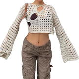 Neck Summer Girl Fashion Sexy Irregular Ripped Hollow-out Knitted