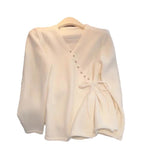 Oblique Button V-Neck Sweater Girls 2024 Spring New Design Super Good-Looking Loose Rope Knitted Cardigan-Outfit