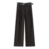 Fongt Women's Clothing 2025 New Fashion Comfortable With Belt High-Rise Double-Folded Trousers