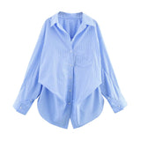 Fongt 2025 New Women's Cotton Bat Sleeve Striped Clip Long Sleeve Shirt 2025458
