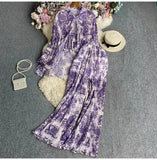 Fongt Suit Female Korean Version Of The Lantern Sleeves Loose Single-Chamed Dizzled Dyed Printed Shirt Three Sets Of High-Rise Broad-Legged Trousers