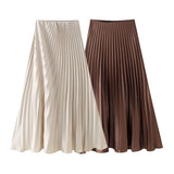 Fongt Women's Clothing Simouflide Stew Stew Stew Folding Skirt High Waist-Hanging Long Dress