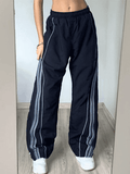 Vintage Striped Piping Baggy Sweatpants-Outfit