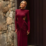 Fongt The Autumn Of 2025, The New Women's Clothing Solid-Colored Long-Sleeved High-Collar Temperament Is Folded And Dewted.