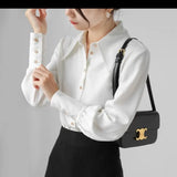 Fongt Blue Sharp Collar Shirt Woman 2025 Spring And Autumn Design Small Commuting Professional Shirt Vinegar