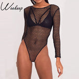Sexy Hollow Out Fishnet Bodysuits Women Backless Long Sleeve Bodysuit Summer Casual Mesh See Through Beach Wear