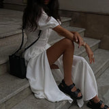 Fongt Wind 2024 New Elegant Dress Design Sense Bubble Sleeves Show Thin Temperament Slim Slit Skirt-Outfit