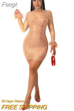 Glitter Mesh Rhinestone Feather Short Party Dresses New Sparkle Womens Sequins Night Dresses Birthday Outfits