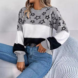 Fongt Orders For Autumn And Winter Casual Coloring Star Hollow Lantern Sleeve Sweater Women's Clothing