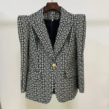QUALITY Newest 2023 Designer Stylish Jacket Women Peak Shoulder Geometric Monogram Jacquard Single Button