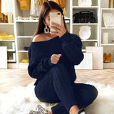 Knitted Sweater And Pants Two Piece Set Women Slim Crop Tops Women Sweater Pant 2 Piece Sets Womens Outfits