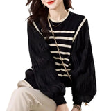 Fongt Two French Knitted Women's New Long-Sleeved Retro Fashion Stripe Sweater Tops In Autumn/Winter 2025