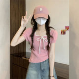Teen Temperament Bow Summer New Short-Sleeved Slimming Babes Bubble