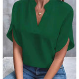 Fongt Summer New V-Neck Shirt Women Solid Color Casual Buffet Shirt