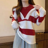 Fongt New Lazy Play Fake Two Hanging Neck Striped Sweater Gas Age-Relay Knitted