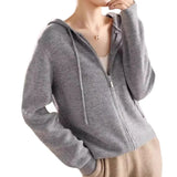Autumn And Winter New Japanese And Korean Lazy Style Hooded Zipper Cardigan Women's Loose Thin Sweater Jacket-Outfit