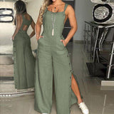 Women's Summer Fashion Sleeveless Jumpsuits Elegant Twisted Knot Cotton Linen Wide Leg Pant Rompers Loose Womens Jumpsuit-Outfit