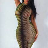 Sleeveless Through Striped Mini