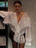 Fongt Early Spring New High-End French Design Wood-Side Chiffon Women Loose V-Neck Solid Color Niche Blouse