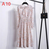 Floral Printed Chiffon Shirt Long Sleeve Bow Midi