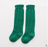 1 Pair Spring Autumn Winter Cotton Lace Double Needle Children Breathable Socks Solid Baby Girls Knee Socks