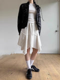 Simple White Skirt for Women Spring Irregular Mid-length Tassel Skirts Y2k E-Girl High Waist A-line Faldas Mujer-Outfit
