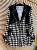 2023 Vintage Small Fragrance Tweed Jacket Oversize Double Breasted Coat Warm Plaid Faux Woolen Jackets Office Lady