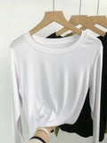 Fongt Comfortable Super Soft Modal Cotton Long Sleeve T-Shirt Women's Spring New Solid Color Round Collar With A Bottom Top-Outfit