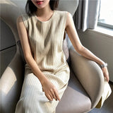 New 2022 Sundress Knitting Bottoming Sleeveless Elegant Vintage Fashionable Spring Summer Women Long Dress
