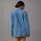 Fongt Retro Light Color Heavy Industry Wash Denim Blazer-32137-Outfit