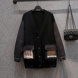 Denim Stitching Jackets Spring Autumn Loose Women Jacket New Knitted Sweater Cardigan Coat Female Retro