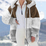 Fongt 2025 Autumn And Winter Warm Plush Bulbla Chain Pocket Hooded Loose Coat Woman