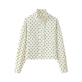 Fongt Women's Clothing Explosion Wave Point Print Long-Sleeved Work Jacket Jacket