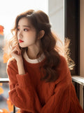 Fongt Year's Popular Beautiful Orange Round-Neck Sweater Women Wear Loose Knitting Tops In Autumn And Winter With A Small Fragrant Wind
