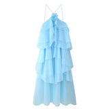 Fongt Women's Fashion Cascade Decoration Open Back Design Dress