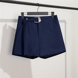 Fongt Suit Shorts Female Black Summer Thin 2024 New Loose High-Waist A-Line Casual Wide-Leg Pants-Outfit