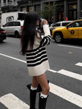 Fongt Women's Loose Lazy Black And White Striped Sweater With Long Knitted Shirts In The Head