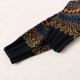 Half High Collar Vintage Jacquard Sweaters Autumn Winter Casual Chic Long Sleeve Loose Knitted Jumpers Female Clothing-Outfit