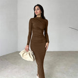 Fongt Spring And Autumn New High-Senior Sensing Solid Color Temperament Long-Singed-Up Dress Woman