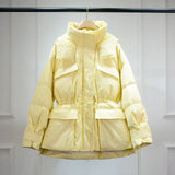 Huge Real Raccoon Fur Hooded Waterproof Winter Duck Down Jacket Women Fashion Female Parkas Sash Tie Up Puffer
