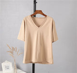 100% Cotton Summer T Shirt Women Soft Short Sleeve V Neck Female Tees Basic Kintwear Tops Harajuku Tshirt for