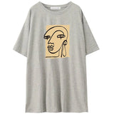 Abstract Character Printed T Shirt Women 2021 Summer New Vintage Harajuku 100% Cotton Tees Soft Casual Female