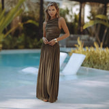 Fongt Trend New Fashion Sexy Sleeveless Foldless Body Waist Dress Solid Dress Dress Women