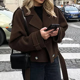 Fongt New Women's Big Collar Hair, Stylish Short Belt Coat