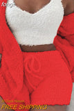 Fluffy Three Piece Set Lounge Sexy 3 Piece Set Women Sweater knit Set Tank Top And Pants Casual Homewear Outfits Home