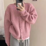 Fongt Wind Korea Is Loose Sweater Coat 2024 Autumn Winter New Style Temperament Pure Color Stripe Adds Thick Knitting Cardigan Female-Outfit